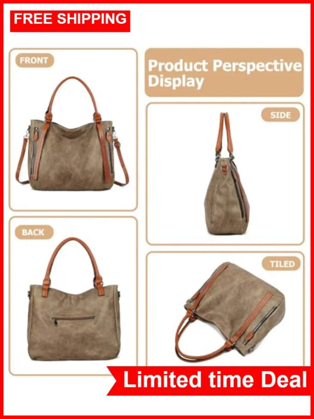Vintage Slouchy Tote Bag for Women, Large Vegan Leather Hobo Shoulder Bag with